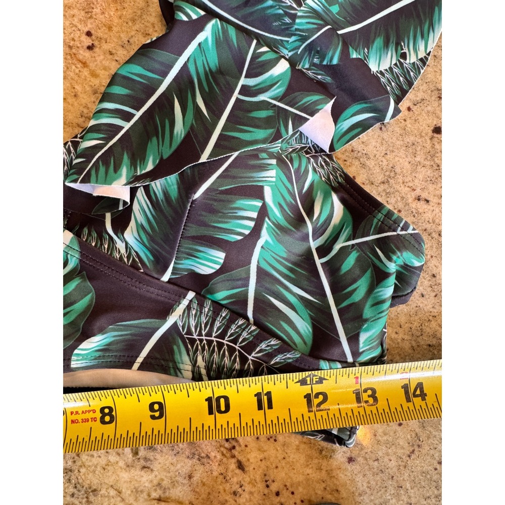 Tropical Green Leaf Ruffle High Waisted Bikini Set Two Piece Swimsuit Small - Picture 7 of 13